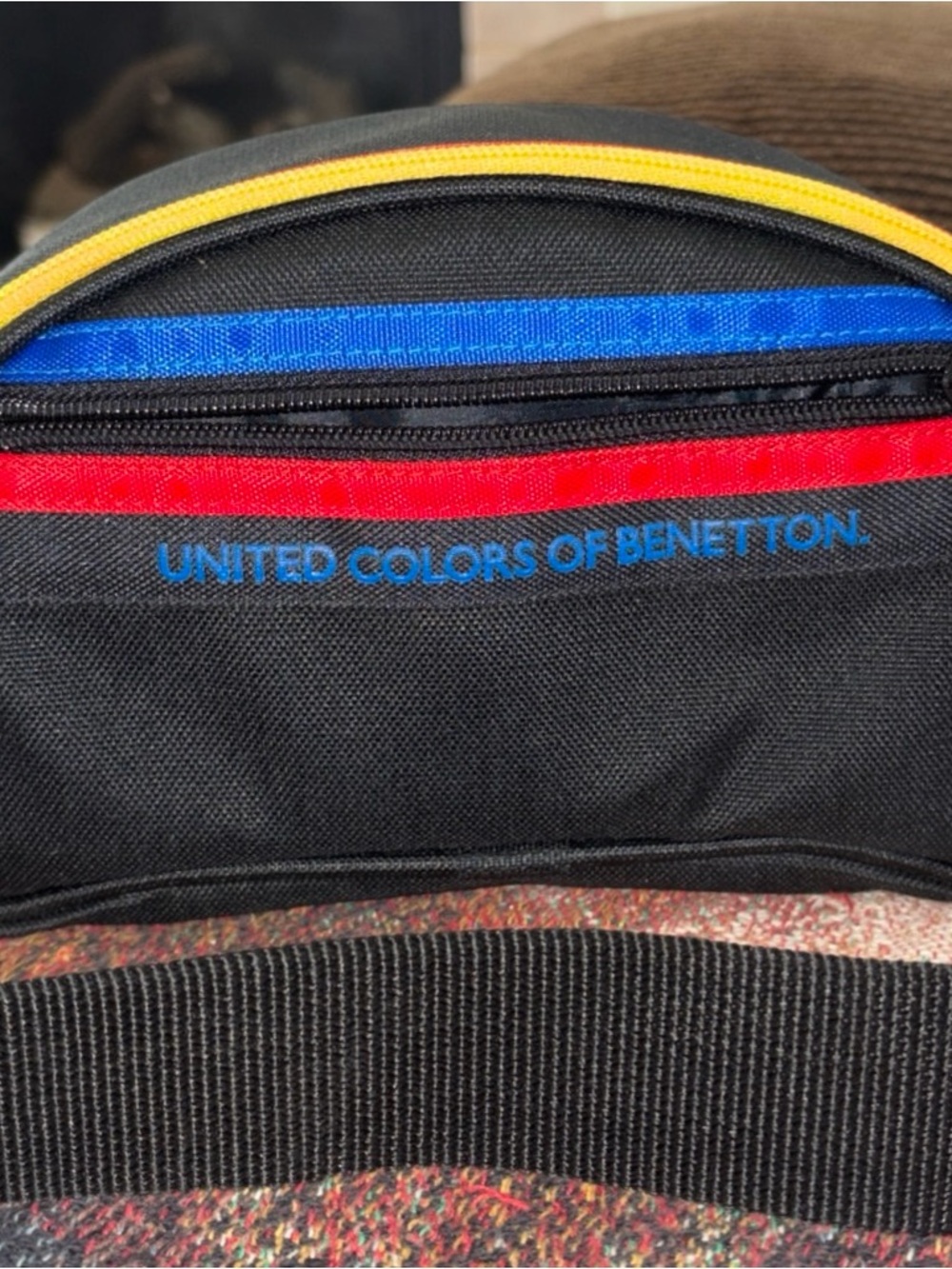 United Colors Of Benetton Vintage Camera Bag Black Fanny Pack NICE - Picture 5 of 14